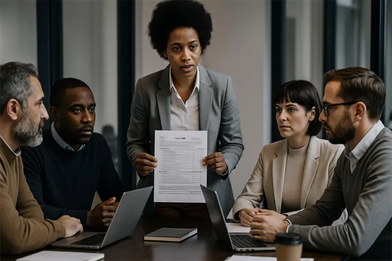 Team of professionals reviewing 2025 IRS Form 6765 updates for R&D tax credits