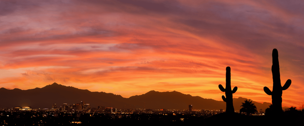 Arizona city skyline with with innovative business funded by tax grants