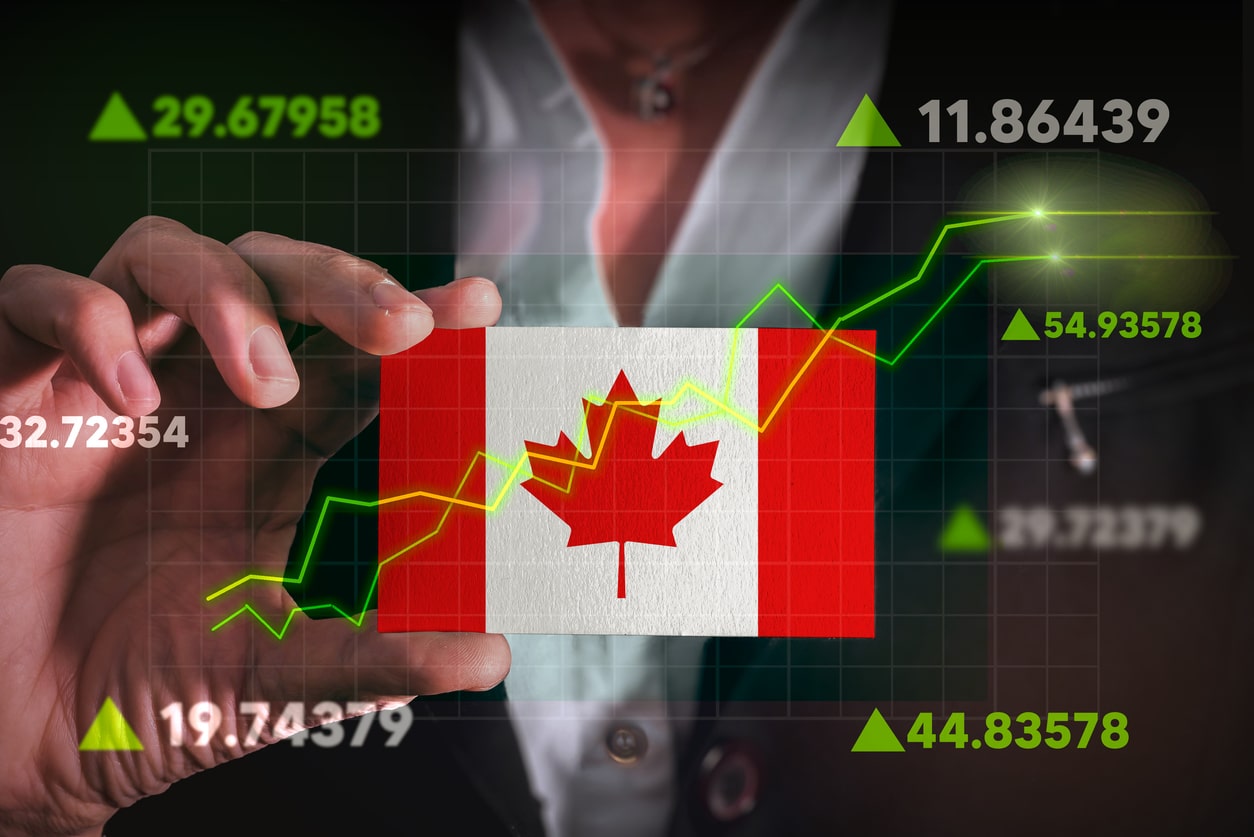 Graph growing up in Front Of Canada Flag.